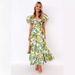 2025 Summer New European And American Vacation Casual Printed Waist-Cinching Puff Sleeve Flared Dress For Women_ecoleips.com