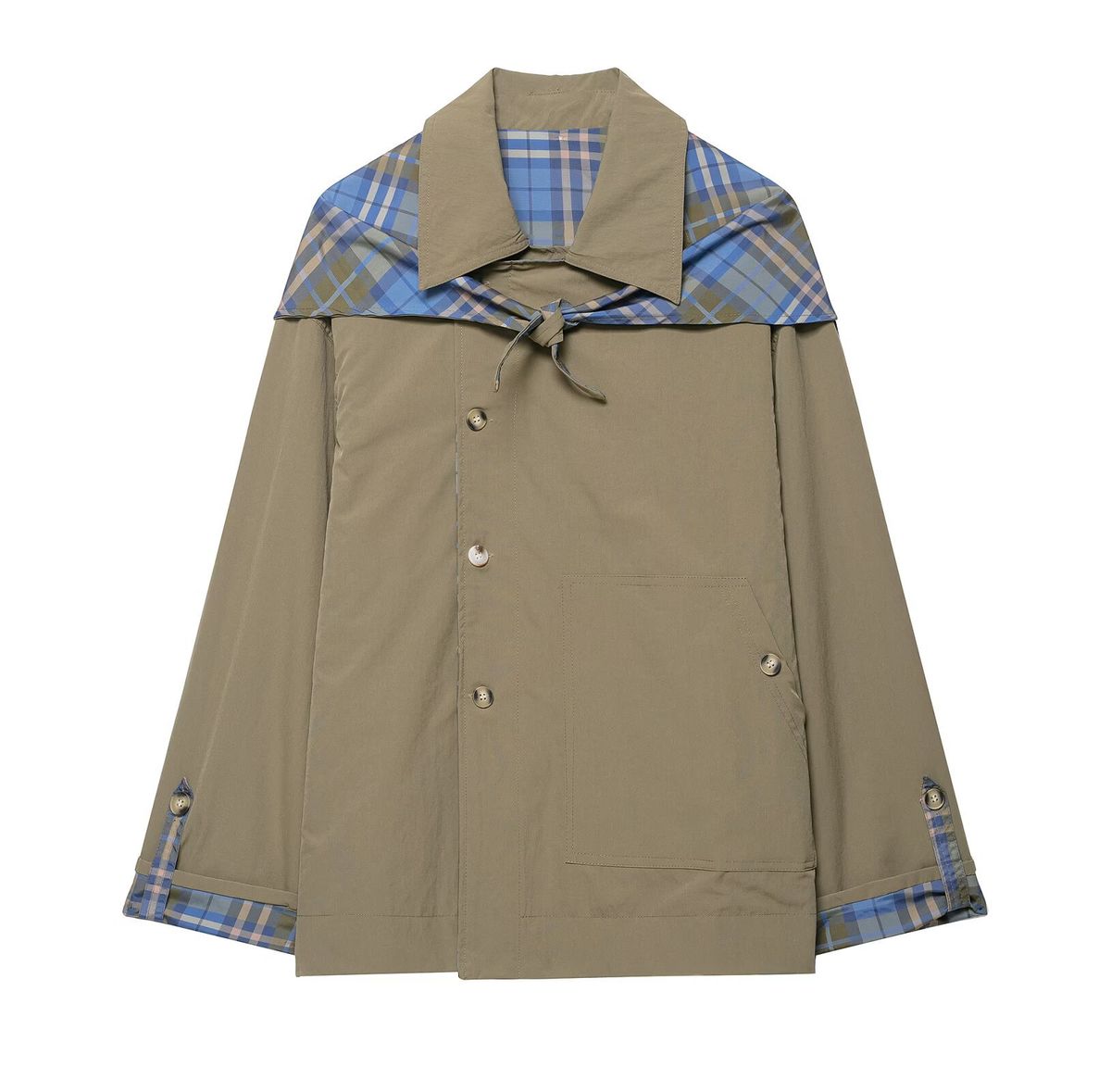 Reversible Plaid Jacket – Convertible Scarf-Collar Coat With Double-Breasted Closure_ecoleips.com