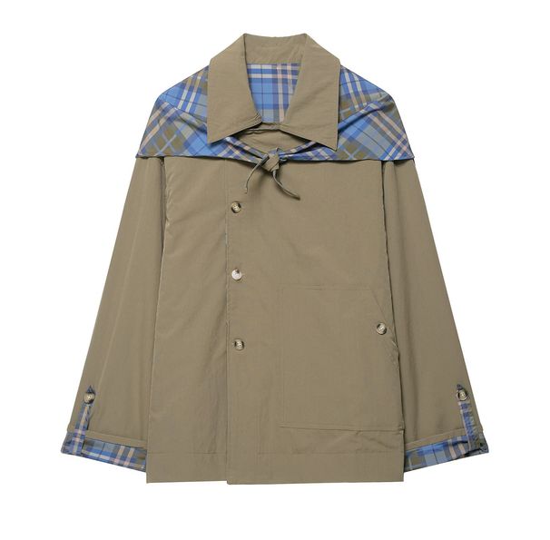 Reversible Plaid Jacket – Convertible Scarf-Collar Coat With Double-Breasted Closure_ecoleips.com