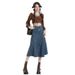 2026 New Denim Midi Skirt For Women, Mid To Long, With A Sense Of Design And Splicing Of A-line Large Swing Ruffle Edge Skirt For Summer_ecoleips.com