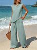 Women's Two Piece Irregular Vest Wide Leg Pants Set For Beach Vacation European And American Style 2026_ecoleips.com