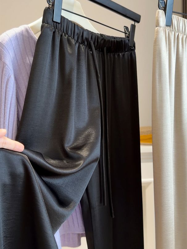 Shuiguang Satin Silky Acetic Acid Wide-leg Pants Women's Spring And Summer New Drawstring Ice Silk Cool Casual Straight-leg Pants_ecoleips.com