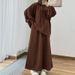 Women's Clothing Long Sleeved Hooded Loose Coat Skirt Casual Suit_ecoleips.com