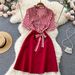 Elegant Temperament Striped Lapel Short Sleeve Dress Women Summer New Style Waist Temperament All Match A Line Skirt_ecoleips.com