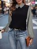 Aria Basics Aria Basics In-stock Cross-border Women's Clothing, European And American Style Casual Turn-down Collar Striped Plaid Long-sleeve_ecoleips.com