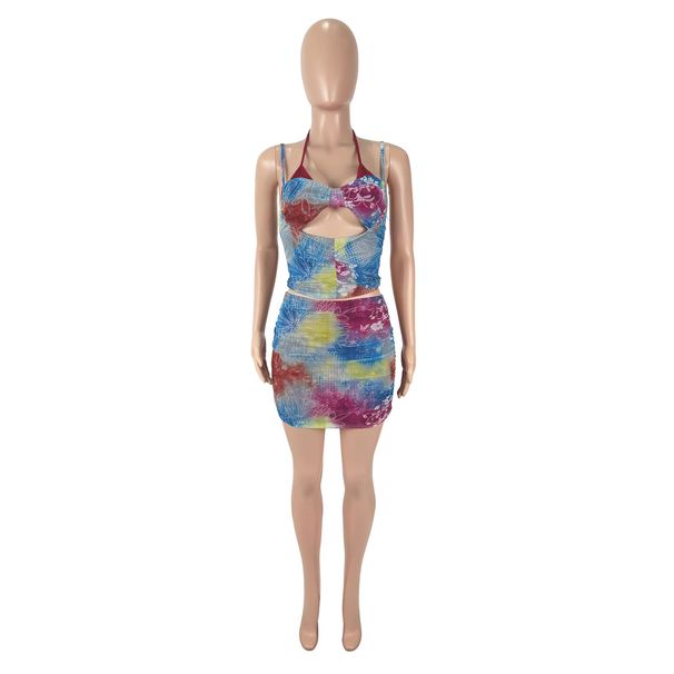 Women's Sexy Strapless Mini Dress Set Print Pattern Hollow Out Waist Design_ecoleips.com