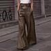 New Fashion High-Waisted Leather Pants For Women Loose Fitting Slim Fit PU Leather Flared Casual Long Trousers With Pockets_ecoleips.com