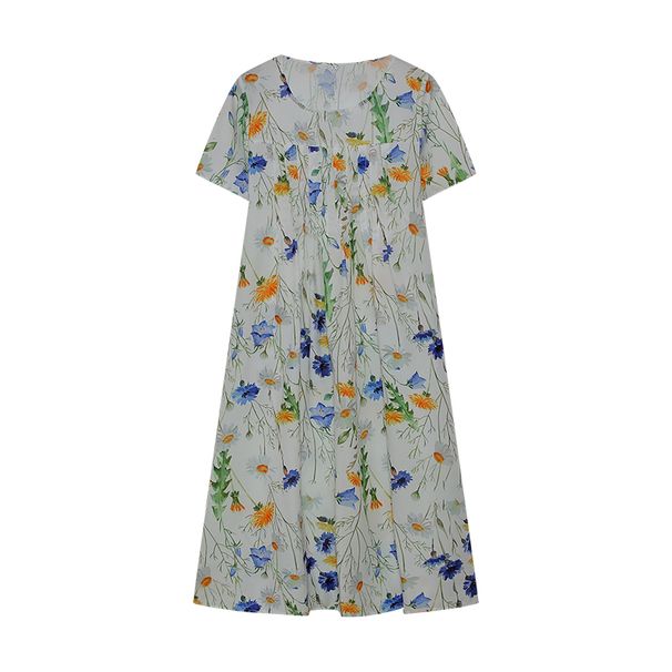 2024 Spring/Summer Women's Elegant Large Swing Skirt With Round Neck Printed Short Sleeved Dress_ecoleips.com