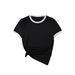 2025 Summer Black White Contrasting Color Match Casual Slimming Women's T-shirt Simple And Versatile Top_ecoleips.com