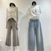 Waffle Texture Soft Tencel Cotton Jeans Women, Slimming And Versatile, Narrow Fit, Light Blue, Floor-length Straight_ecoleips.com
