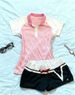 Women's Sweet Youthful Short Sleeve Polo Collar Top Color Block Pink White Raglan Sleeves Fitted Waist Wholesale_ecoleips.com