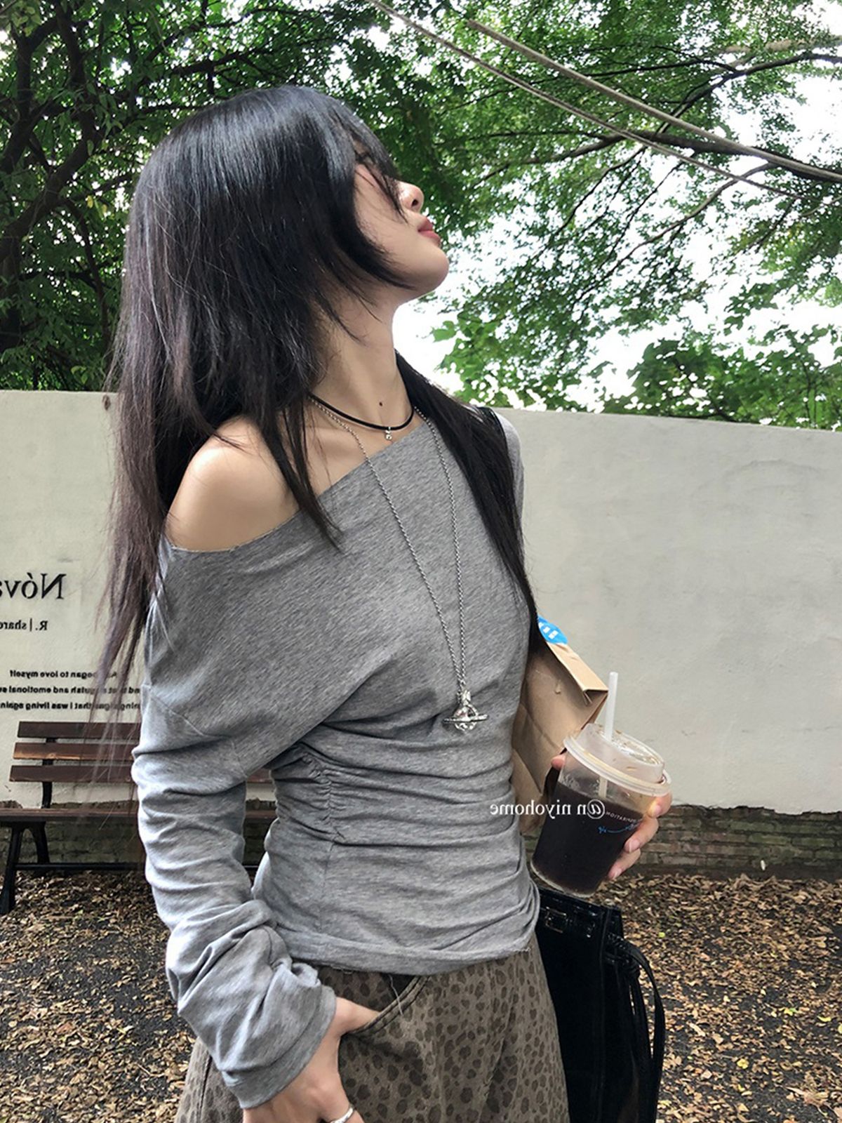 Pure Desire Design Long Sleeve Shoulder Bared T Shirt Women Early Autumn Slim Fit Sexy Hot Girl Side Shoulder Top Base Shirt_ecoleips.com