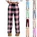 Pajama Pants For Women Elastic Waist Fuzzy Fleece Plaid Bottoms Soft Lounge Sleepwear With Pockets Plush Pajamas Pants_ecoleips.com