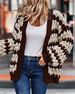 Oversized Batwing Sleeve Knit Cardigan - Chunky Cable Striped Sweater Coat For Women (Color Block Design)_ecoleips.com