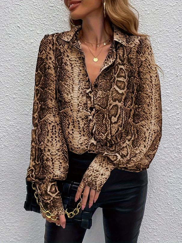 Women's Clothing New Fashion Elegant Leopard Print Long Sleeved Cardigan Shirt Tops_ecoleips.com