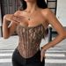 Elegant Pure Desire Style Floral Lace Slim Fit Fishbone Corset With Backless Design And High-End Sexy Wrap-Breast_ecoleips.com