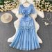 Women's Clothing Lady Style Lace Square Neck Dress Female Summer High Grade Sense Drape Mesh Splicing Elegant Long Skirt_ecoleips.com