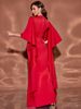 Vintage-Inspired Wine Red Evening Gown – Flared Sleeve Satin Banquet Dress With U-Neck & Bodycon Silhouette For Cocktail Parties, Wedding Receptions_ecoleips.com