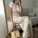 Women's Clothing Solid Color Elegant Solid Color Midi Skirt Set With Delicate Jacquard Collar & Lace Knit Top – Summer Women's Two-Piece Outfit_ecoleips.com