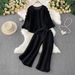 Premium Pleated Top & High-Waisted Wide-Leg Pants Set – Textured 3D Detailing Two-Piece Outfit (Pink/Blue/Tan/Black)_ecoleips.com