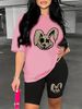 Summer Women's Casual And Fashionable Cartoon Rabbit Print Loose T-shirt+shorts Two-piece Sportswear Suitable For Daily Wear-106_ecoleips.com
