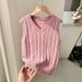 Women's Chic V-Neck Cable Knit Vest, Sleeveless Casual Sweater Top_ecoleips.com