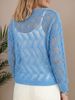 Spring Summer Women Hollow Out Knit Sweater Lightweight Breathable Sheer Mesh Long Sleeve Boat Neck Loose Fit Casual Daily Knitted Pullover Top_ecoleips.com