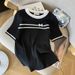 Women's Clothing Short Sleeved Round Neck Contrast Color T Shirt Top Sweater_ecoleips.com