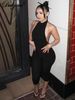 Dulzura Women'S Halter Sleeveless Backless Ribbed Single Breasted Jumpsuit Solid Sexy Casual Romper Party Club Street Clothes_ecoleips.com