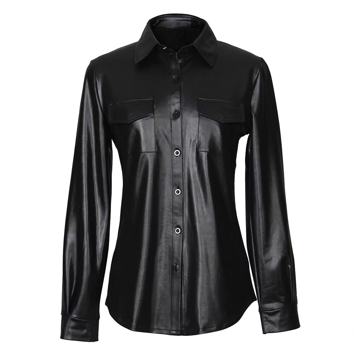 Stylish Faux Leather Shirt Jacket – Casual Long/Short Sleeve Blazer With Chest Pocket (S-XXL, Black/Red)_ecoleips.com