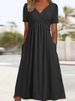 Women's Clothing Women's Solid Color V Neck Short Sleeve Dress With Pocket Autumn Fashion Personalized Clothing_ecoleips.com