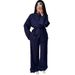Women's Autumn/Winter Solid Color Shirt And Wide Leg Pants Set Casual Loose Fit European American Style with Buttons_ecoleips.com