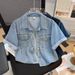 Short Sleeved Denim Shirt Jacket For Women In Summer Thin New Small Casual Loose Short Tops_ecoleips.com