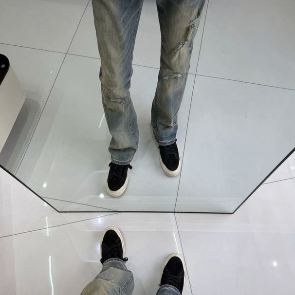 New Spring And Autumn Vintage Splash-Dye Ripped Rhinestone Jeans, High Street Washed Casual Trendy Slightly Flared Long_ecoleips.com