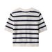 Breathable Color-Block Striped Knit Cardigan For Women, Textured Openwork Loose-Fit Short Sleeve Cover-Up_ecoleips.com