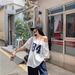 Stylish Letter Print Off-Shoulder T-Shirt For Women, 2025 Summer New Casual Loose Mid-Length Top For Women_ecoleips.com