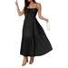 Voya Women's 2026 Spring/Summer European And American Style Vacation Solid Color High-Waisted Strap Dress Evening_ecoleips.com