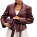 Women's Lace-Up Long Sleeve Blazer Jacket - Autumn Slim Fit Suit Coat With Solid Colors, Black/White/Burgundy_ecoleips.com