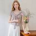 2026 New Korean Shawl Collar Lace-up T-shirt Female Slim Design Summer Short-sleeved Temperament Versatile Commuter Top_ecoleips.com