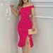 Tight-Fitting Strapless Sexy Ruffle Hem Slit Mid-Length Glitter Women's Dress_ecoleips.com