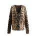 New Versatile American Style Leopard Print V-Neck Knitted Cardigan Hot Girl Sweater Coat Soft Fuzzy 4146_ecoleips.com