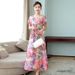Summer Bohemian Long Waist Slimming Middle-aged Women 50 Mom Artificial Cotton Dress_ecoleips.com