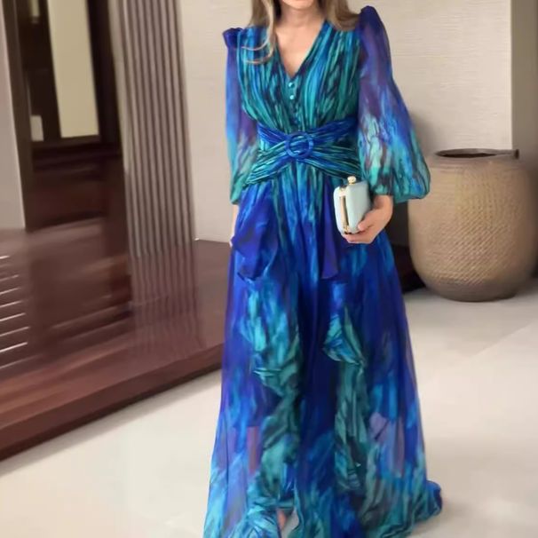 Women's Clothing Autumn New French Retro Fashion Print Long Sleeved Elegant Dress_ecoleips.com