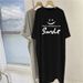 Summer Fashion Trendy Smiley Letter Print Short Sleeve Large Size Women's Loose Long Dress Dress Top_ecoleips.com