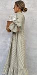 Women's Plaid Puff Sleeve Dress Spring/Summer Long Skirt Fashion_ecoleips.com