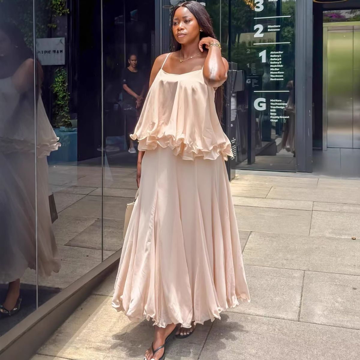 Beach Cover-Up Women's Clothing Set High-Low Skirt Strappy Crop Top Ruffled Hem Flowy Sizes M L XL XXL XXXL_ecoleips.com