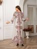Elegant Muslim Women's Kaftan Dress, Round Neck High Density Rhinestone Beaded Print, Cross-Border Long Robe, Stylish Evening Wear_ecoleips.com