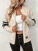Women Soft Skin-Friendly Breathable Knit Zip Cardigan Striped Sleeve Stand Collar Long Sleeve Oversized Loose Pocket Knit Jacket_ecoleips.com