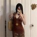Retro Brown Camisole Tank Top for Women Sexy V Neck Halter Neck Sleeveless Top for Cross Border Trade Wholesale_ecoleips.com