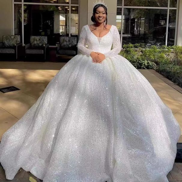 African Bride Lace Wedding Dress Long Sleeved White Summer 2026 New Style Women's Clothing Party Wear_ecoleips.com